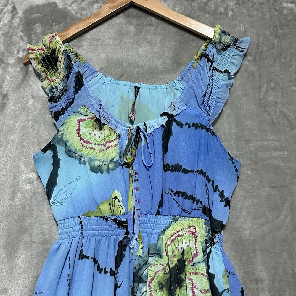 Y2K Sheer Milkmaid Fairycore Whimsigoth Knee Length Blue Dress Size M Smocked - Picture 2 of 10